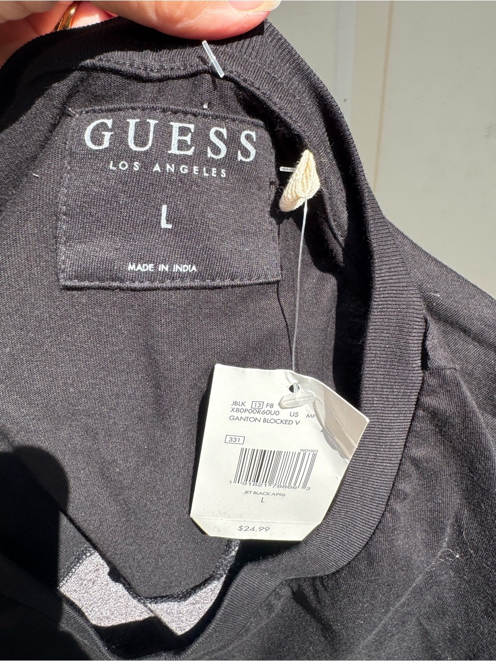 GUESS, Men’s, Two-Tone, V-Neck Tee, — Black and Charcoal Heather, Size Large - Picture 3 of 4